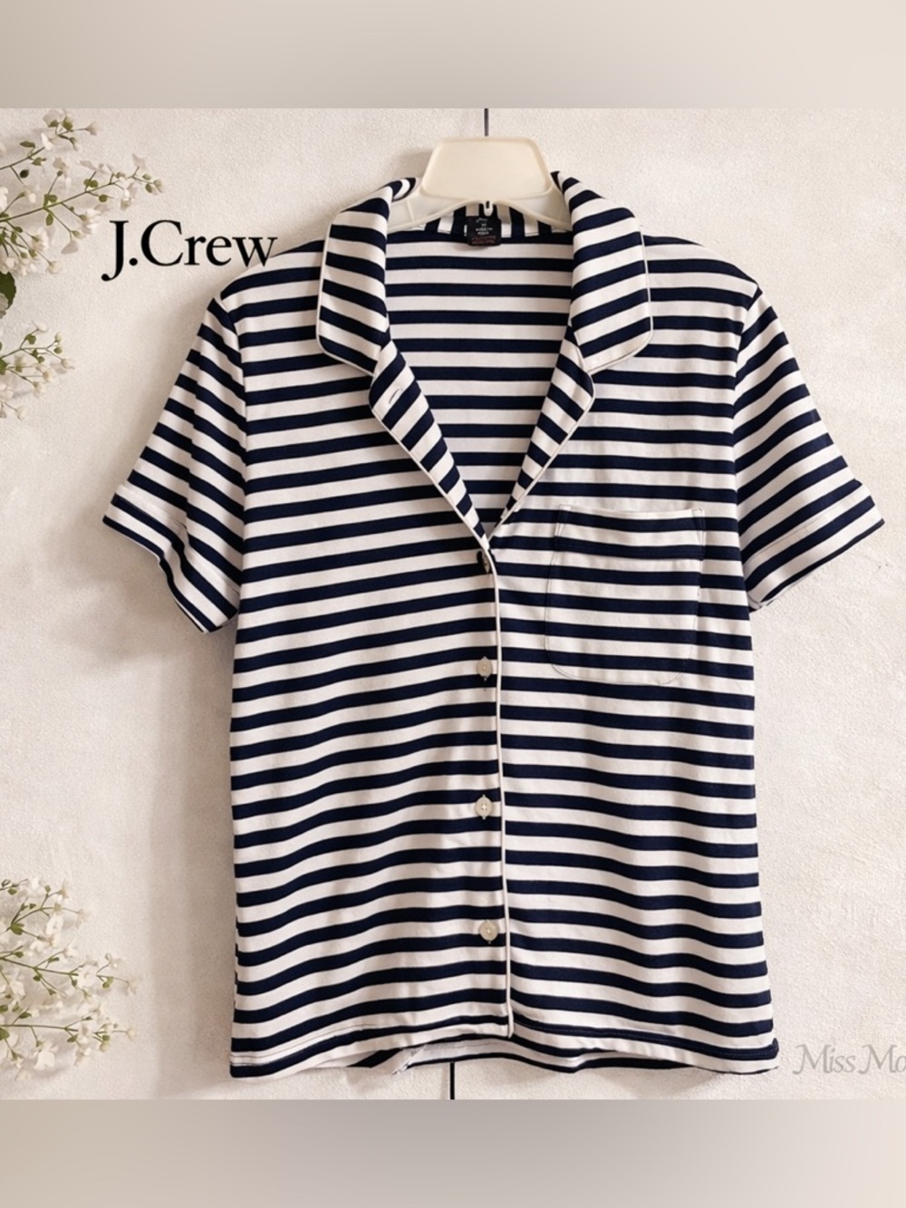 J.Crew Navy Stripe Pajama Top M Soft Cotton Lounge Sleepwear Chic